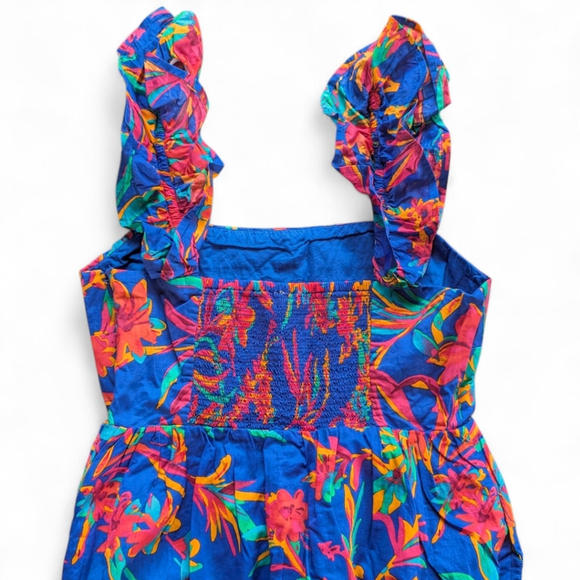 J. Crew Colorful Tropical Square Neck Ruffled Midi Smocked Cotton Dress 4 NWT - Picture 10 of 14